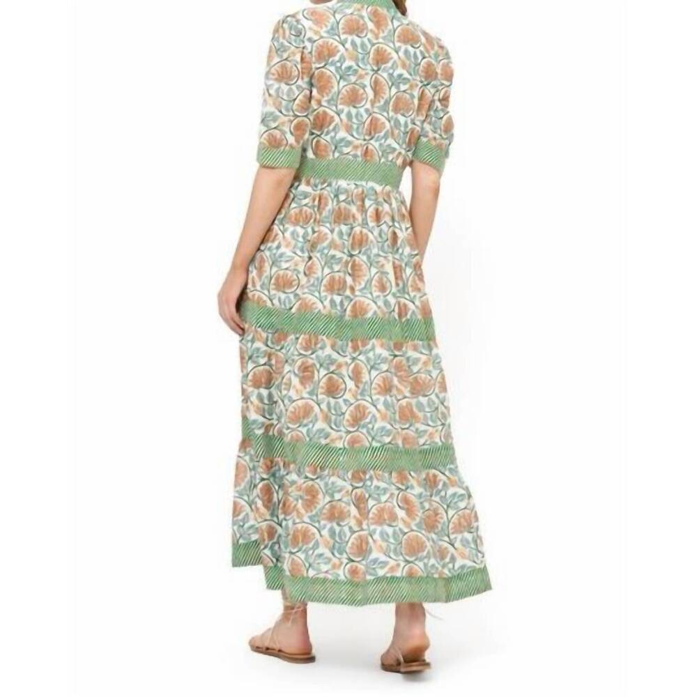 NEW OLIPHANT v-neck cuffed short sleeve midi dress in montenegro green - Picture 4 of 4